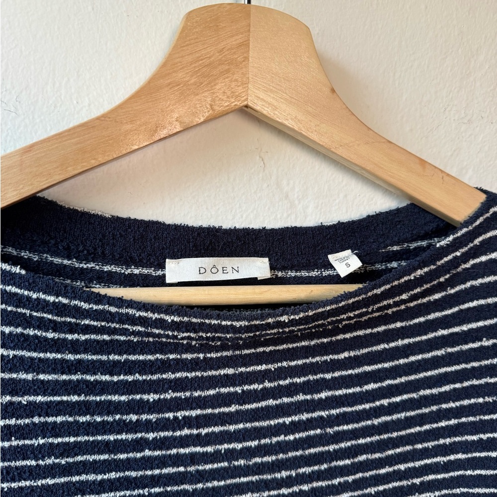 Doen, Boatneck Long Sleeve Top, Navy and White Striped, Small - Picture 3 of 6